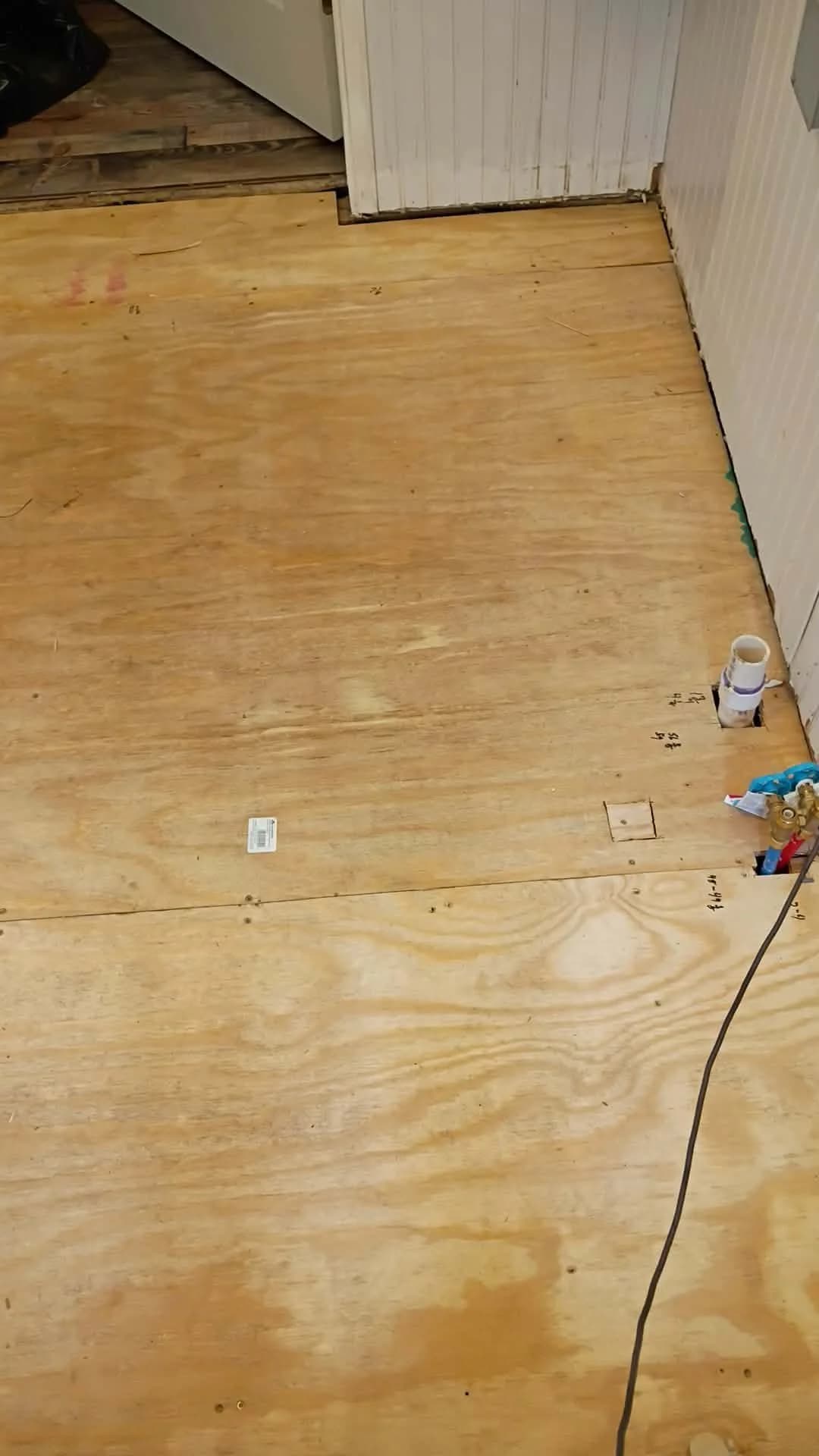 Exposed subfloor during renovation