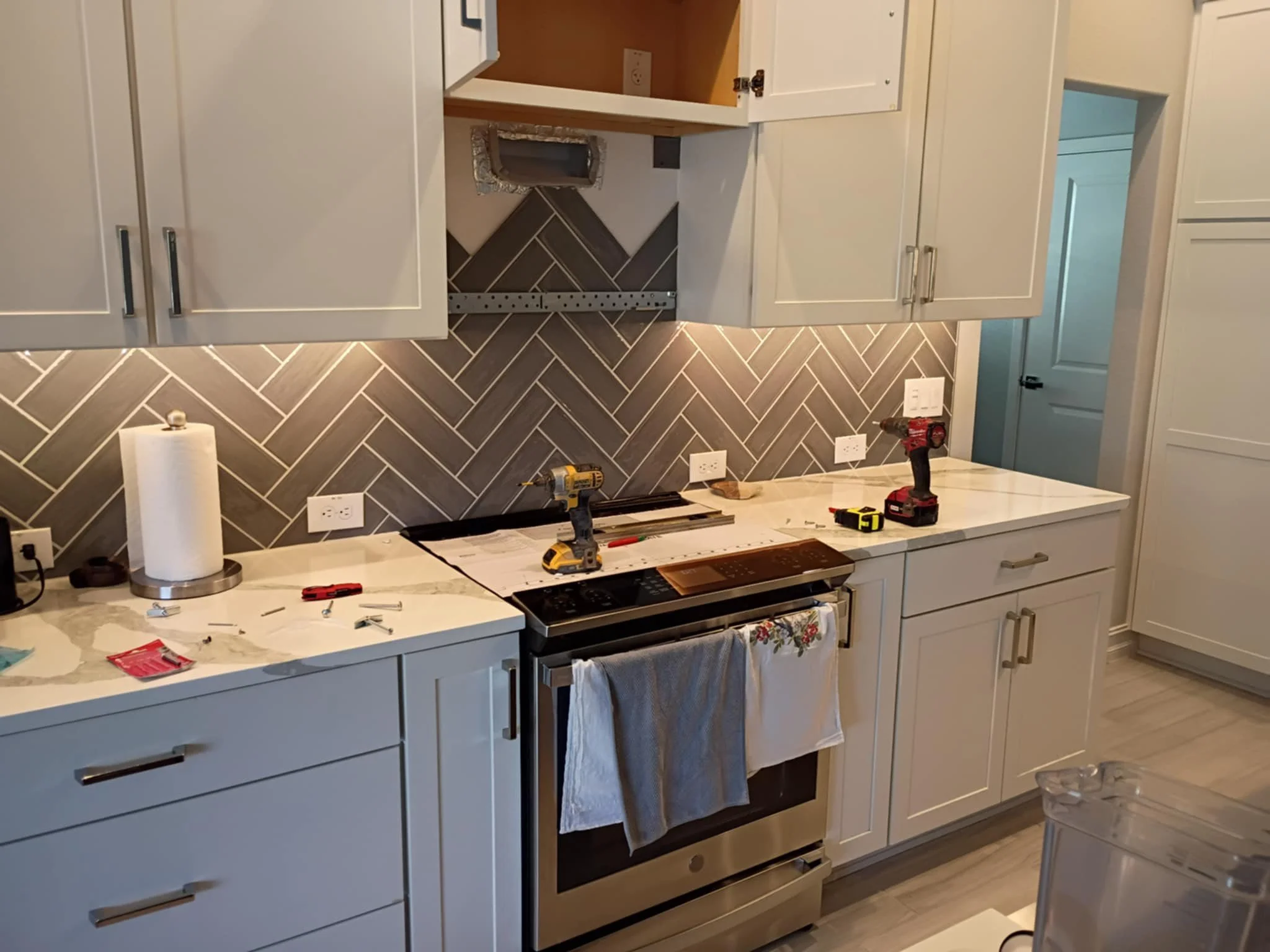 Kitchen backsplash tile in progress