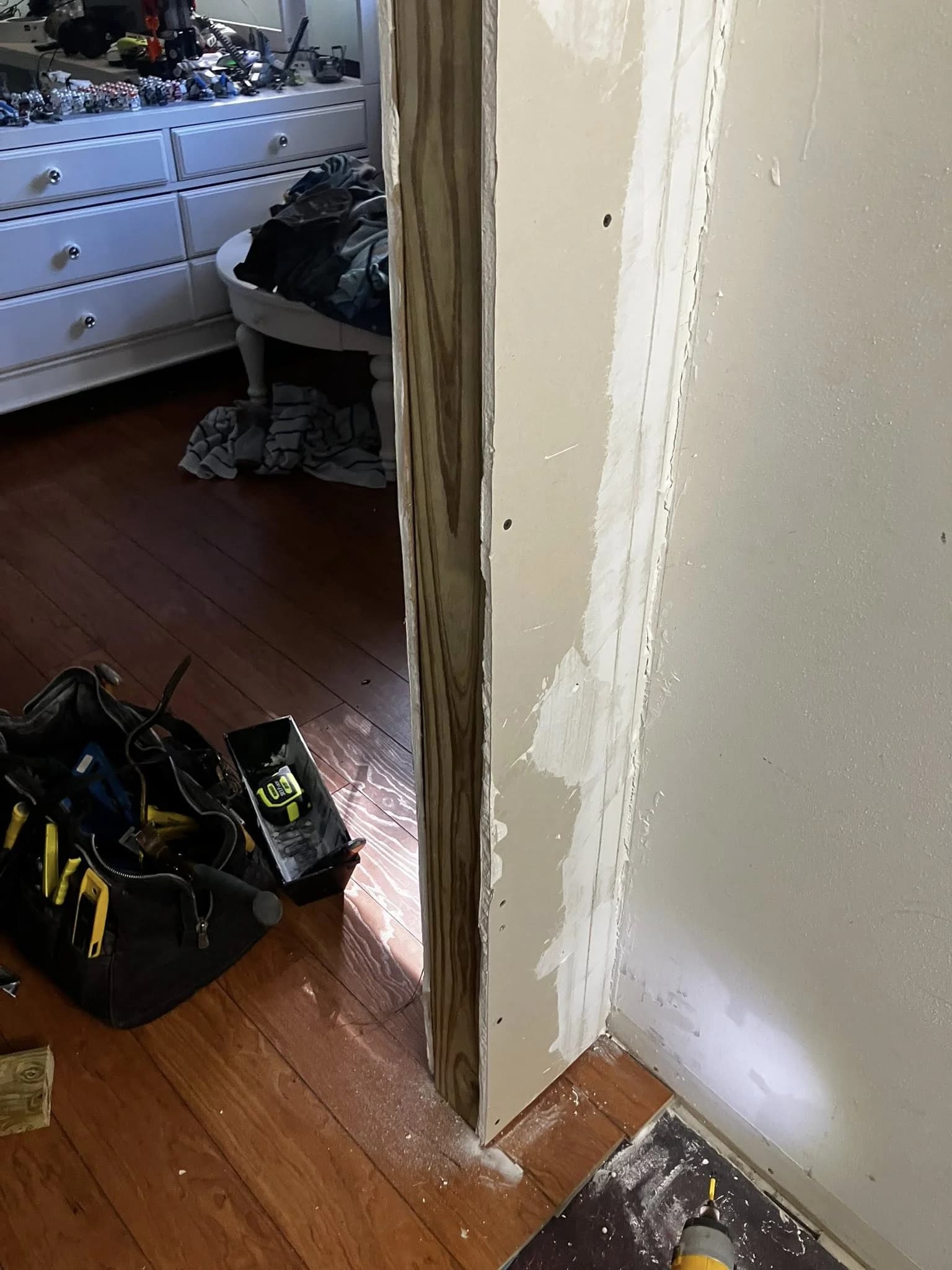 New drywall around doorframe