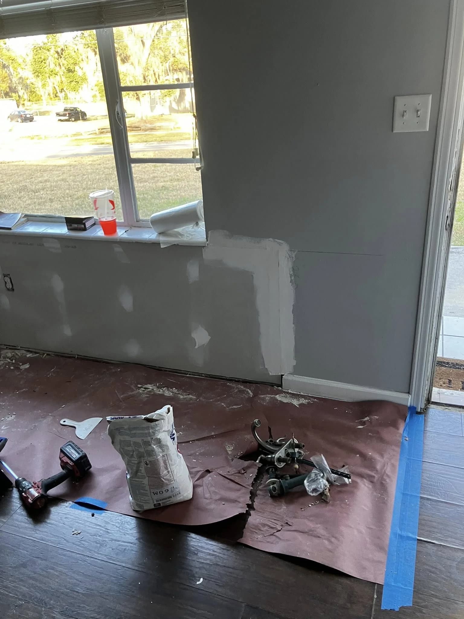 Drywall repair in progress