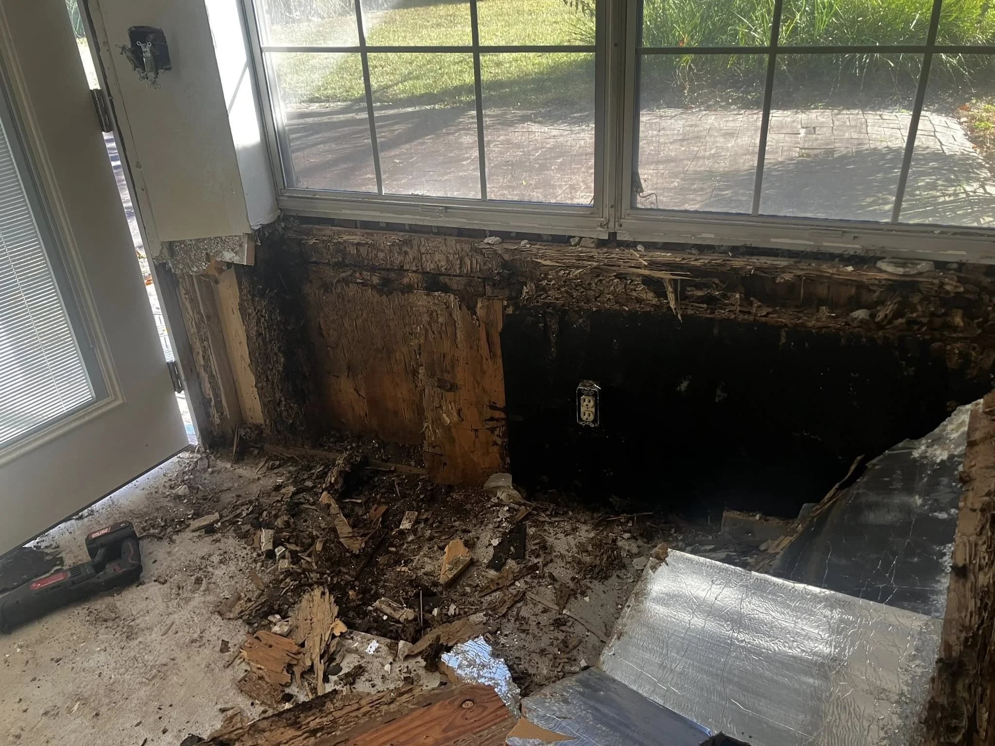 Floor rot damage before repair